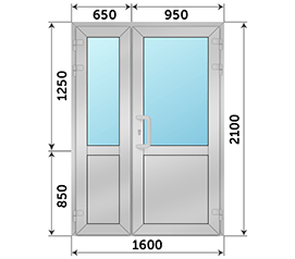 Полуторная дверь со стеклом Alumil 1600x2100