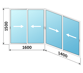Балконное окно распашное ALUTECH 3000x1500