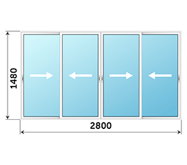 Окно на балкон распашное Provedal 2800x1480