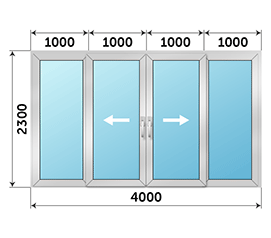 Четырехстворчатая дверь остекленная Realit 4000x2300