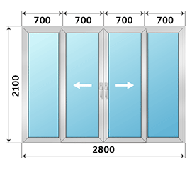 Четырехстворчатая дверь остекленная Realit 2800x2100
