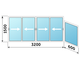 Окно на балкон Krauss 3800x1500